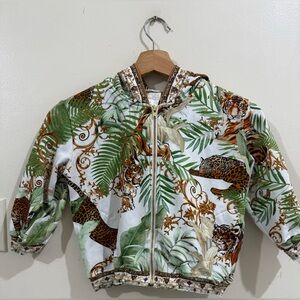 Millau Kids Jungle Animal Zip-Up Hoodie Jacket - White, Green & Brown